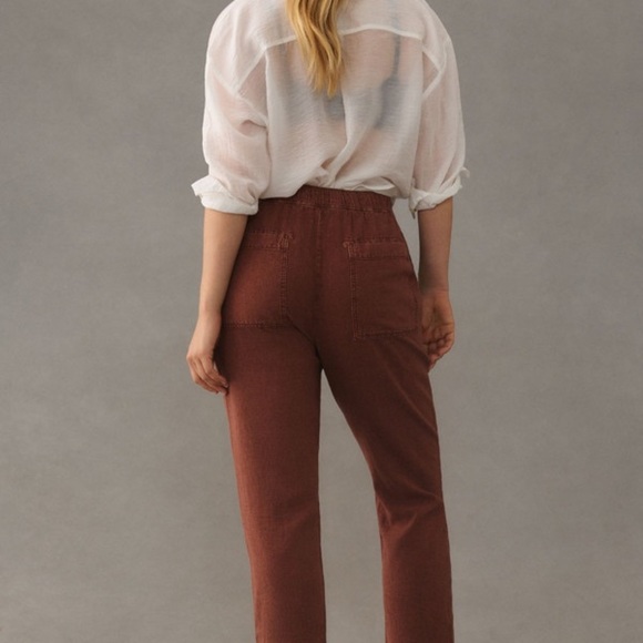 Anthropologie Pilcro Linen Drawstring Pants Medium Brown pockets coastal boho - Picture 4 of 12